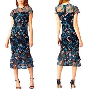 Vone Rylee Embroidered Midi Dress - Chiffon Floral Embroidery Cocktail Dress - 4